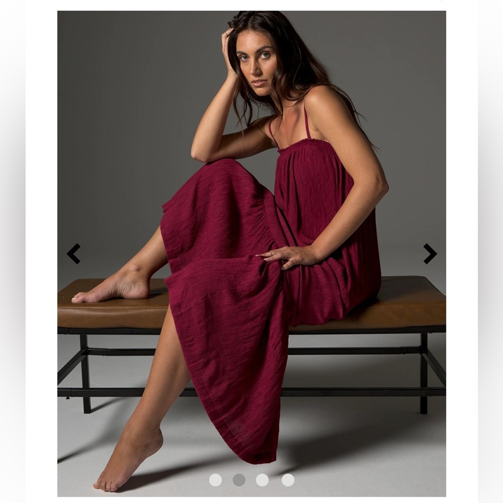 Soma Crinkle Woven Maxi built in Bra Dress burgundy red XL